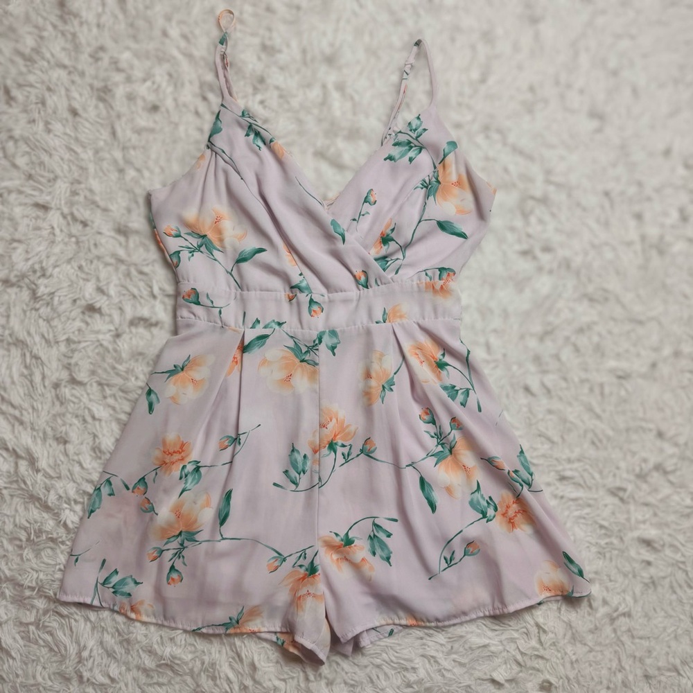 Pastel Lilac Floral Romper | Mini Dress | Size Medium | Cute Girly Coquette